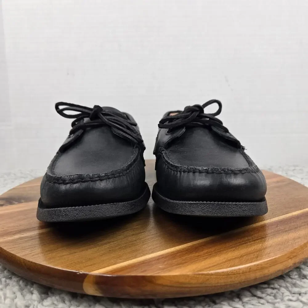 Sperry Top Sider Men 9.5 Authentic Original Triple Black Leather Daily Boat Shoe